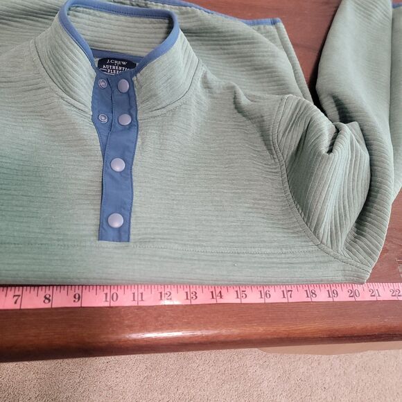 J Crew Pullover New York Authentic Fleece Quilted Knit Size S Green Snap Buttons - Picture 4 of 6